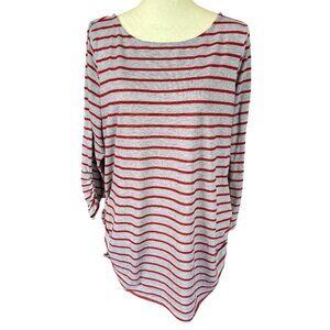 Two Hearts Maternity gray and red striped long sleeve stretchy pullover top XL